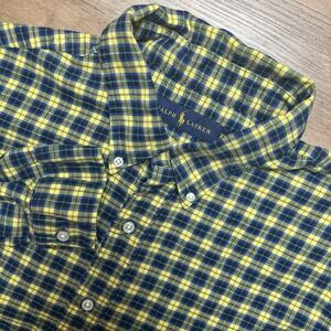 Ralph Lauren Shirt Men XL Yellow Plaid Flannel Oxford Button Down Outdoor Travel